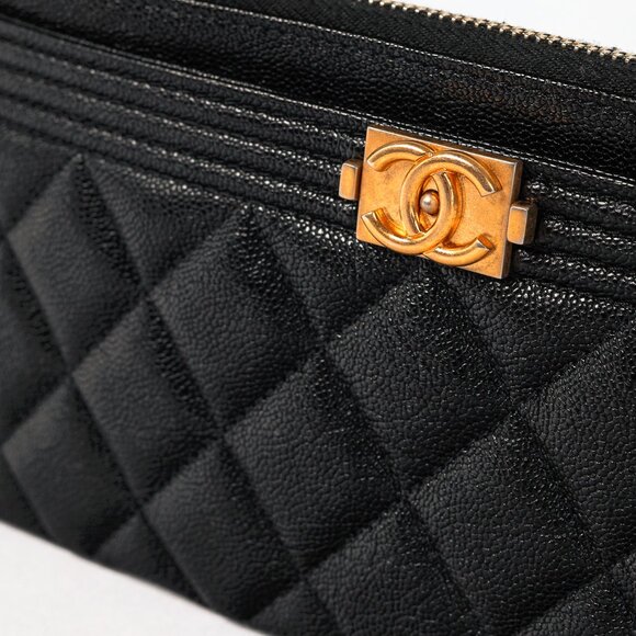Chanel Black Caviar Leather Quilted Boy Zip Pouch - Picture 6 of 11
